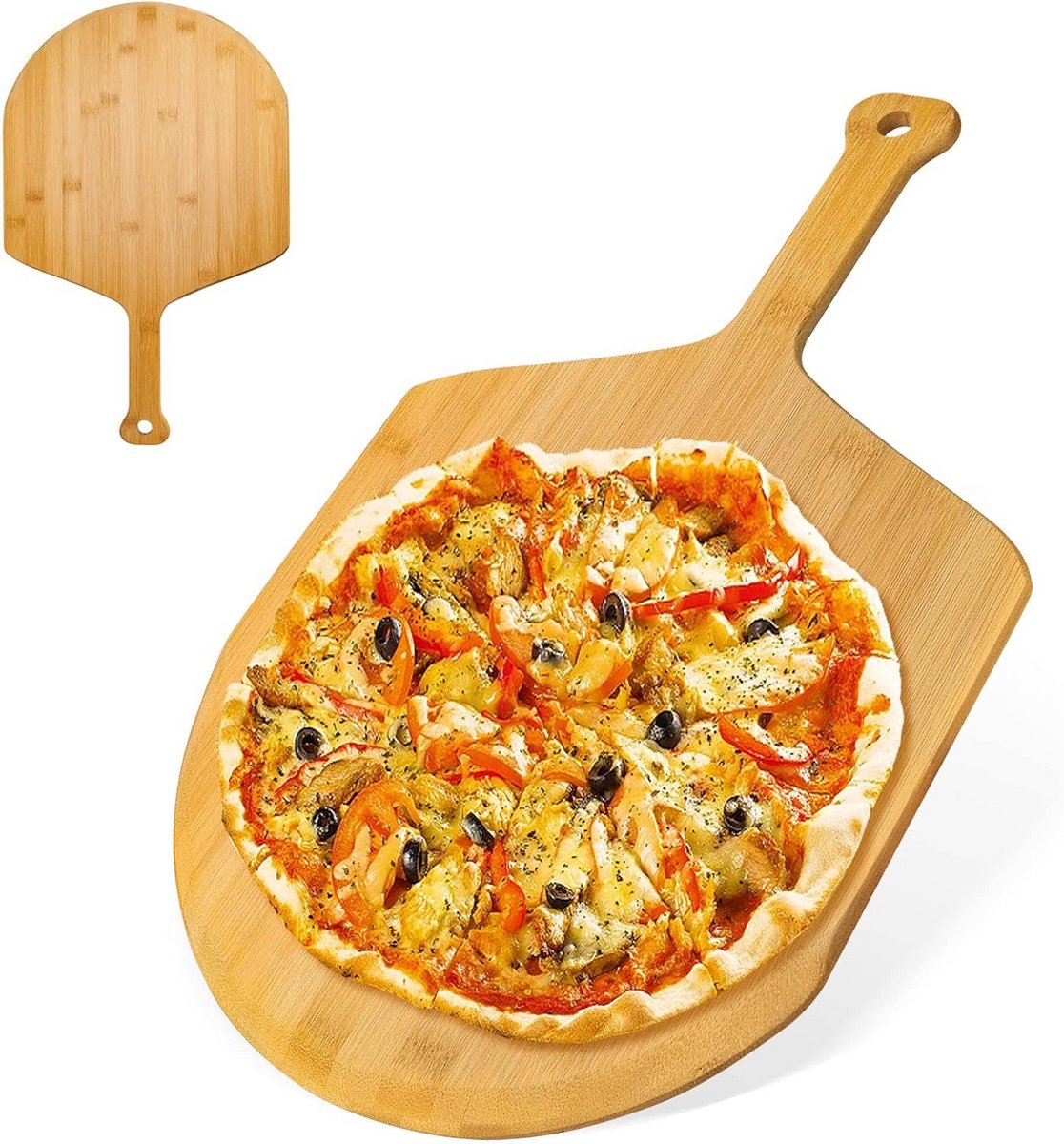 Houten Pizzaschep 30,5 cm met Handvat - Ideaal voor Pizza, Brood en Kaas