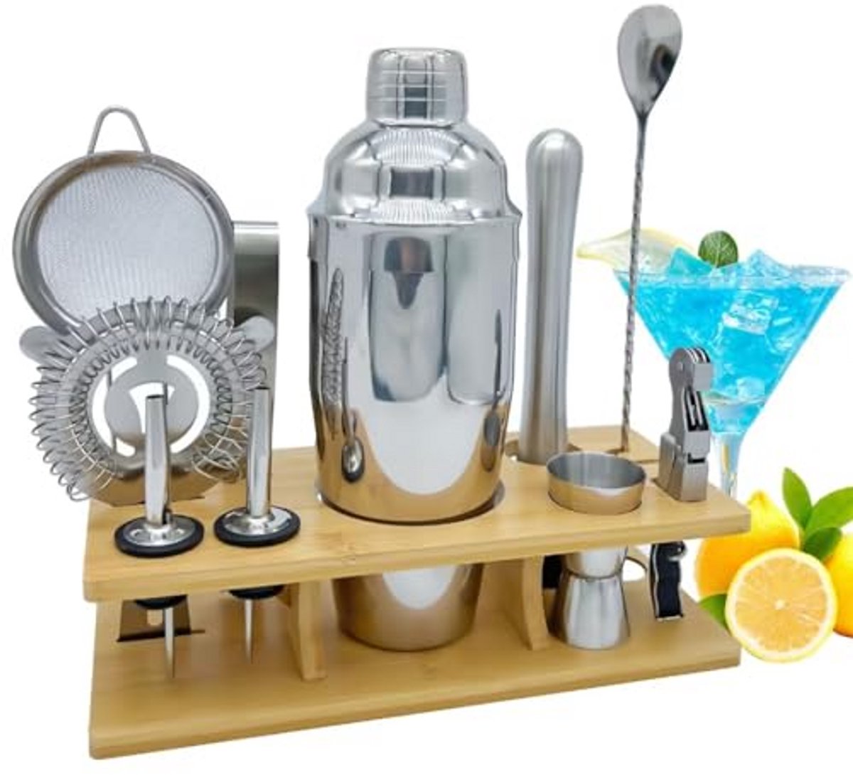 Cocktail shaker set - Roestvrij staal - Met maatbeker inclusief stamper - Woonaccessoire