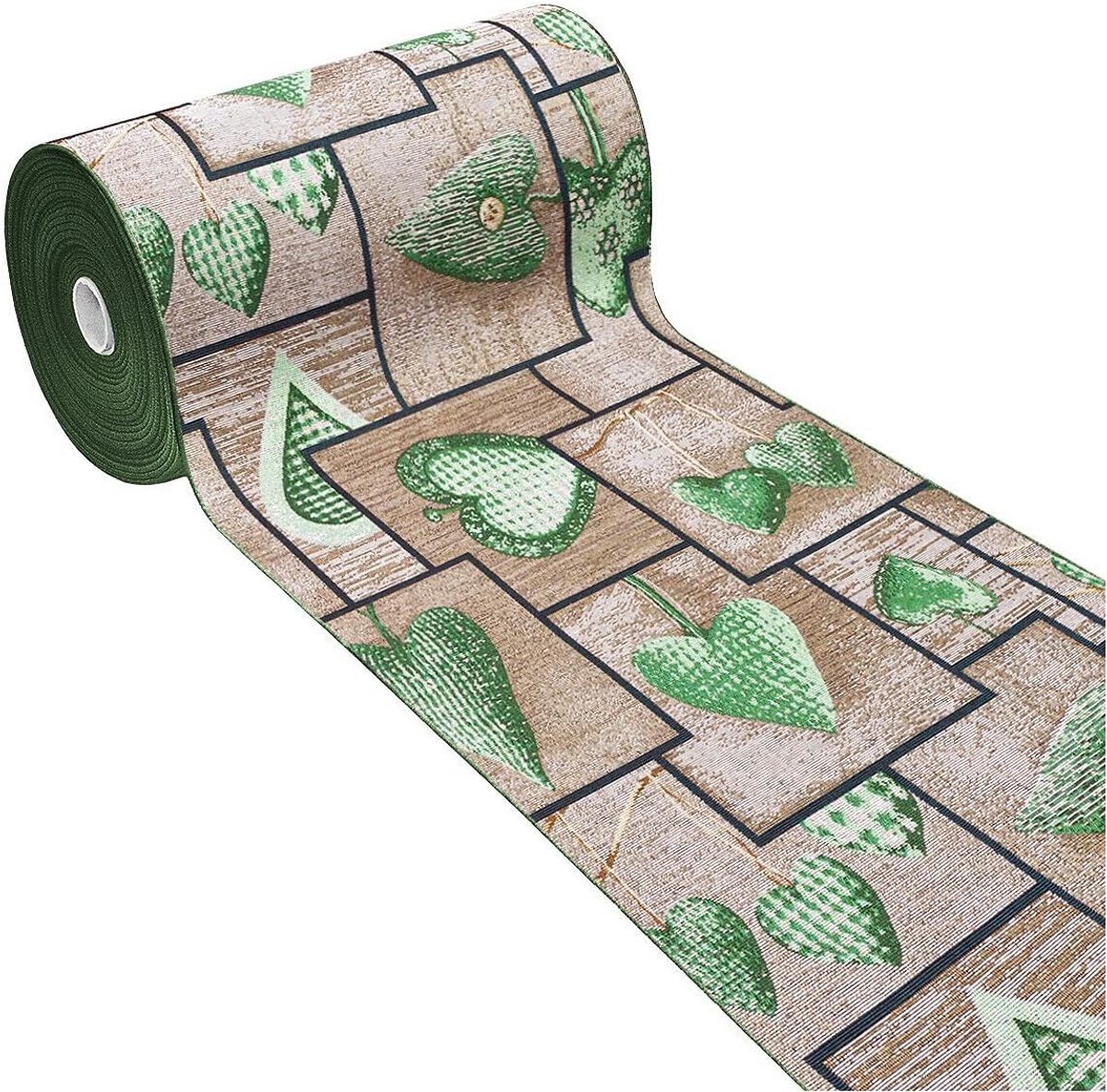 Antislip Loper met Rand Shabby Chic Design Groen Goed Wasbare Vloerbedekking