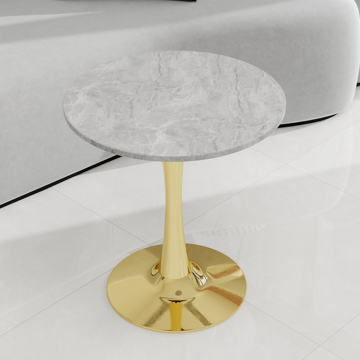 STILVORA Bijzettafel - Rond Tafelblad Met Marmerlook - Voor Woonkamer Eethoek En Loungehoek - Kunstmarmer - Goud - 70 Cm Diameter