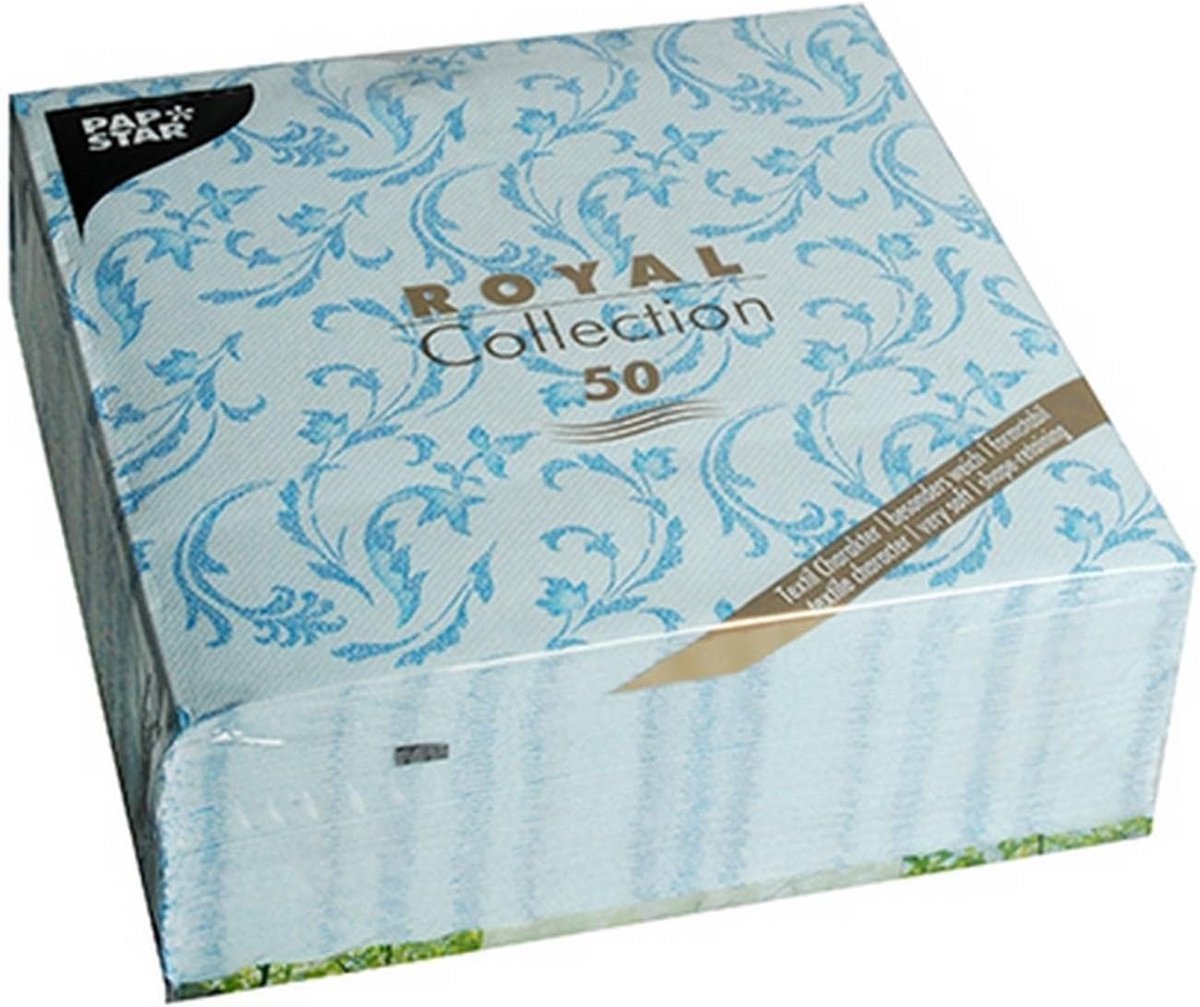 50 Luxe Turquoise/Blauwe Papieren Servetten Damast Patroon 40x40 cm Kwaliteit