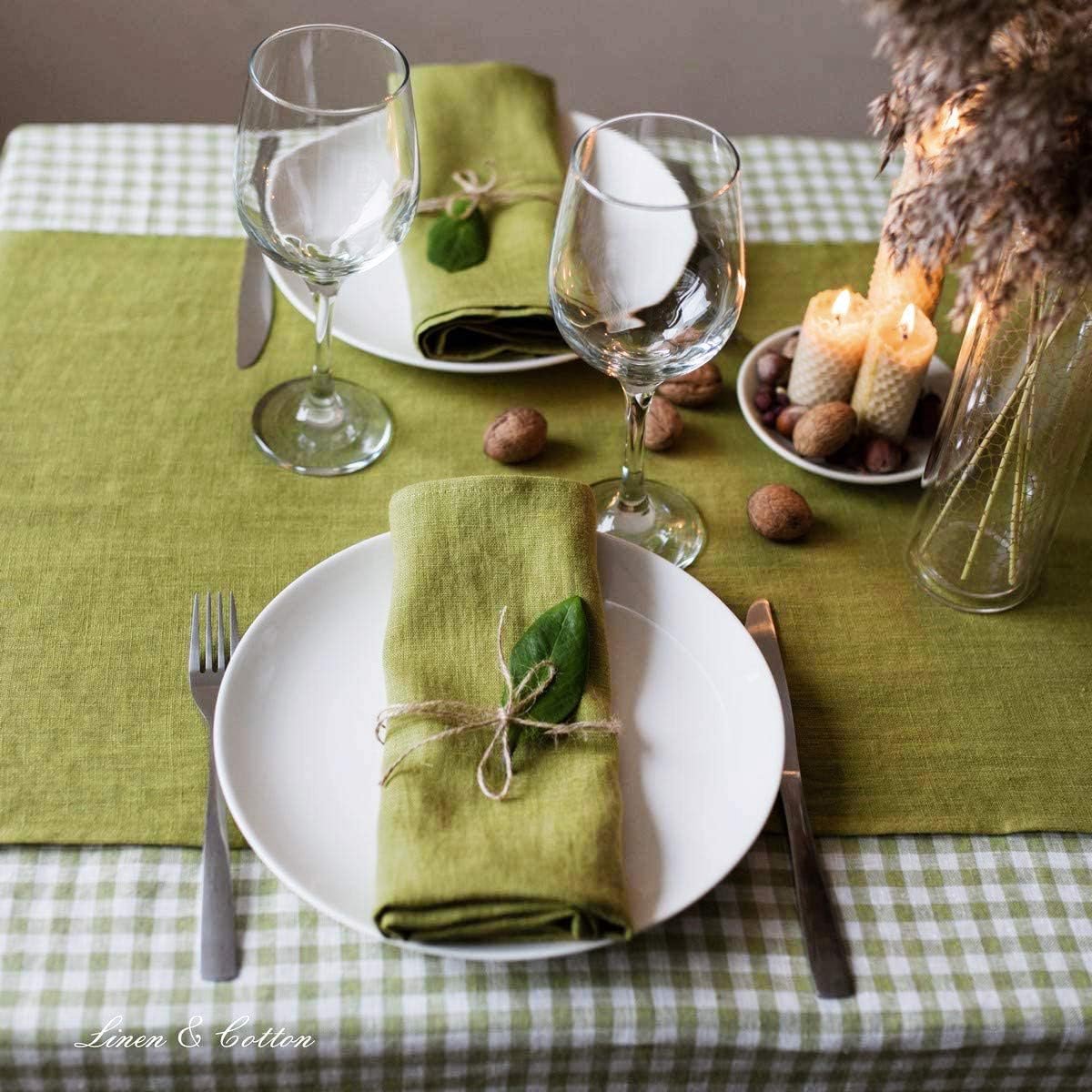 Linnen Tafelloper Groen - 100% Linnen Tafel Runner voor Eettafel en Salontafel, Wasbaar