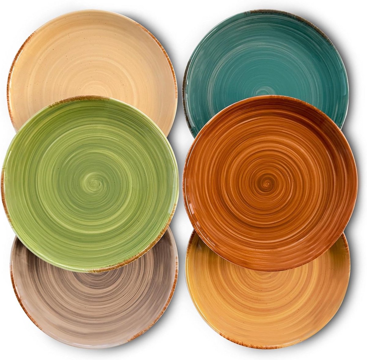 Set van 6 Keramische Salade Borden Spiraal Patroon 20 cm Vaatwasser Magnetron Veilig