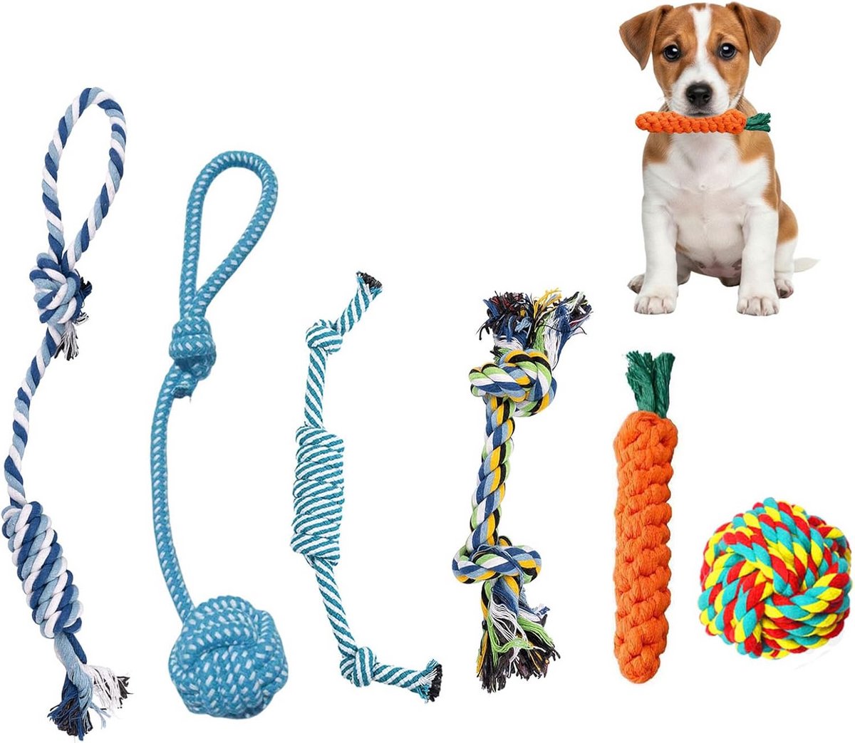 Duurzaam Touwspeelgoed Set voor Kleine Honden en Puppy's - 6 Stuks