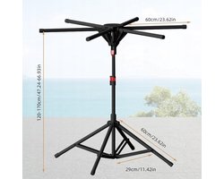 Wasrek - Uitschuifbaar Wasrek - 6 Armen - Zwart - Carbonstaal Verstelbaar 120-170cm - Inklapbaar met 20 Windhaken
