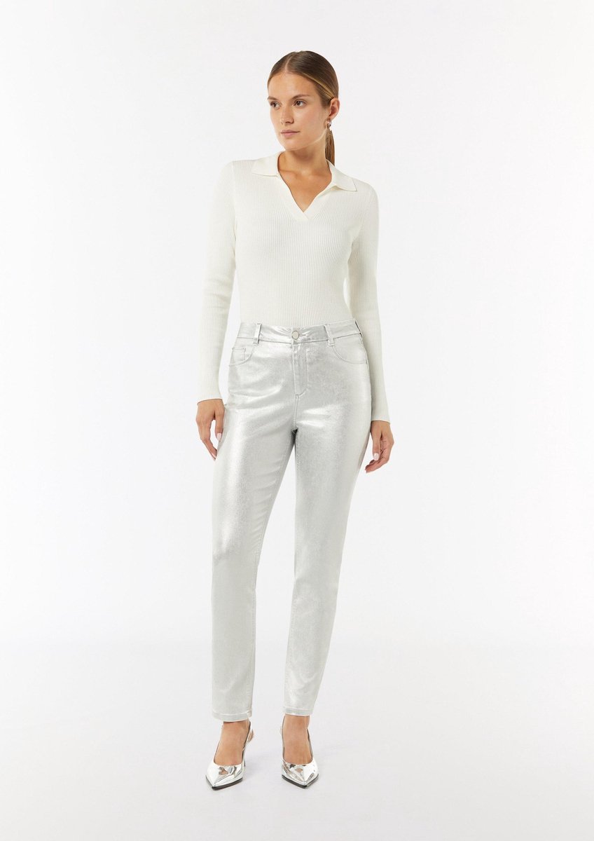comma - female - Slanke broek met zilveren coating