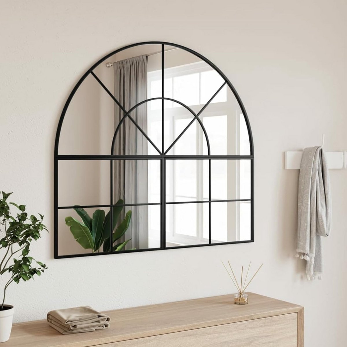 Zwarte Wandspiegel met Ijzeren Boog 100 x 90 cm voor Badkamer en Slaapkamer