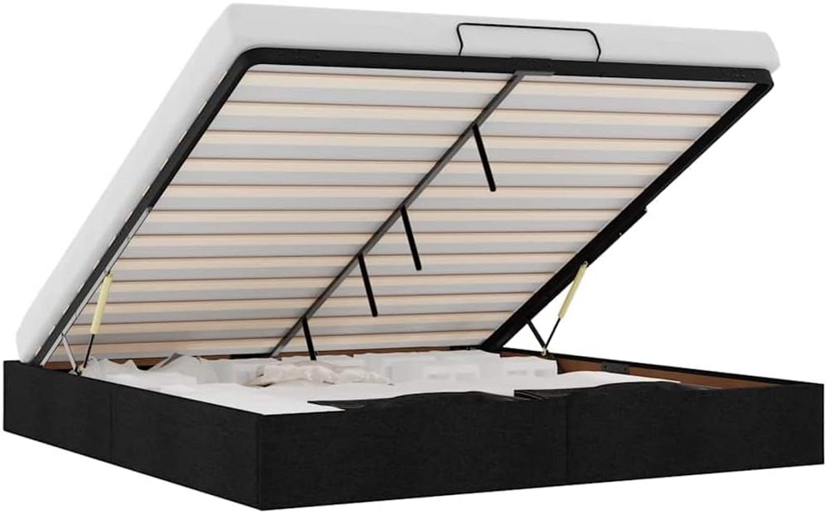 Tweepersoons Bedframe 180x200 cm met Opbergruimte - Stof Zwart