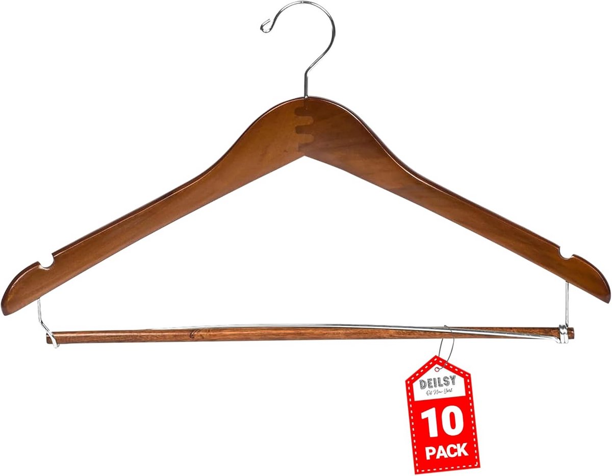 Set van 10 Houten Kledinghangers met Antislipfunctie