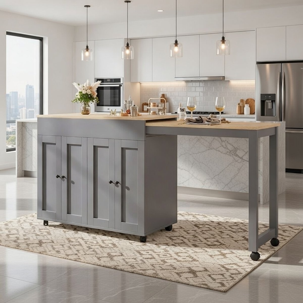 Uittrekbare Multifunctionele Bartafel met Opbergruimte – Eettafel, Bistrotafel en Statafel voor 4-6 Personen – Telescopisch Design 118-180 cm – Casa Serena