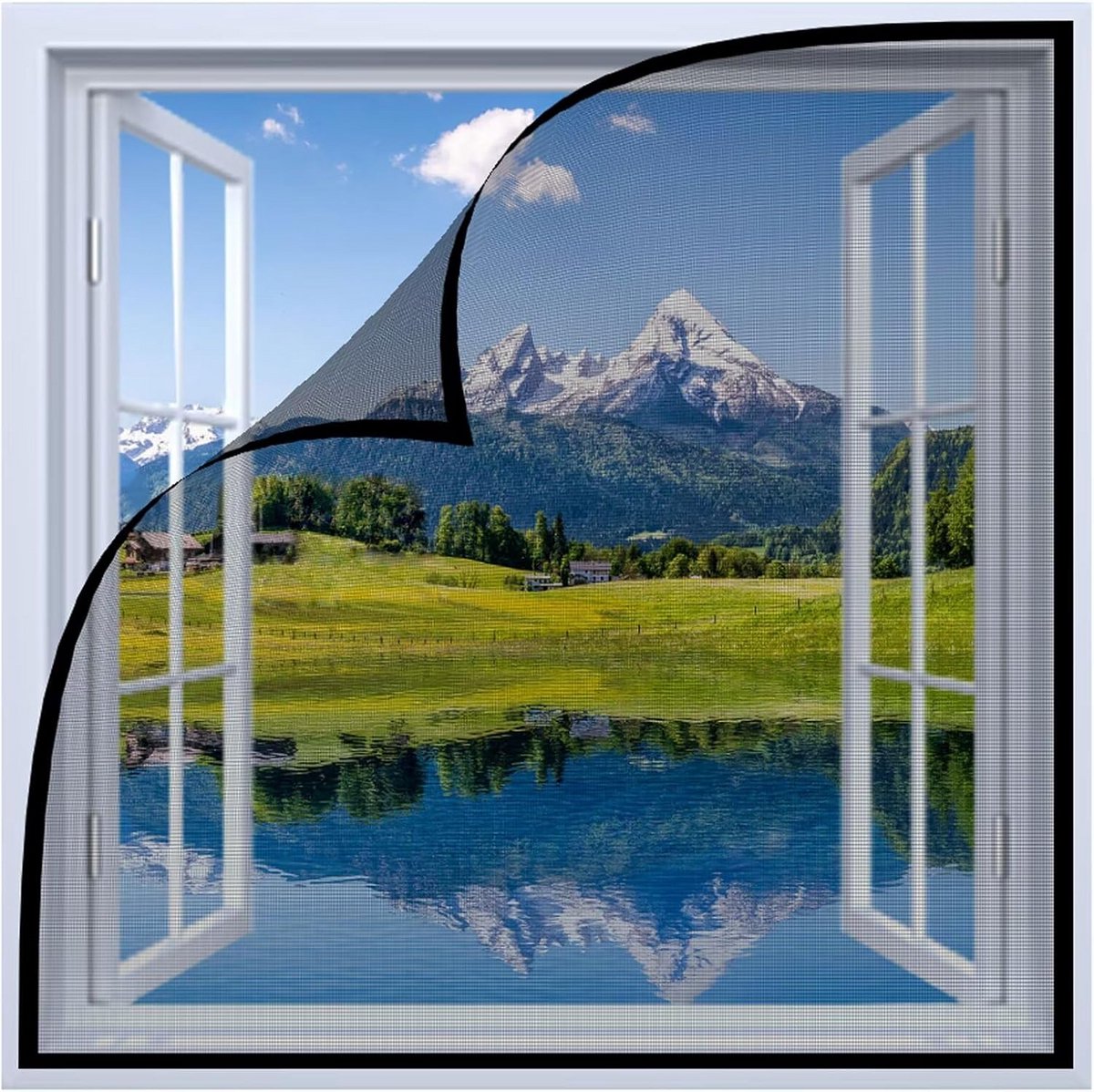 Hor Horren Raam 135x140 cm Zelfklevend Insectenhor Zwart Voor Muggen en Vliegen