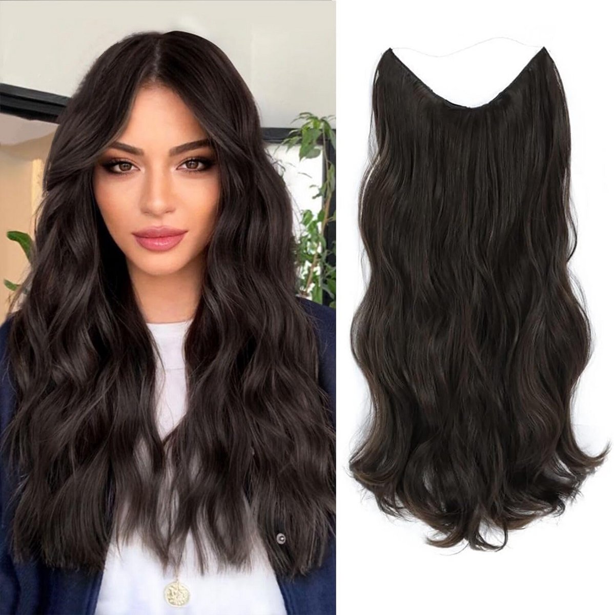 Onzichtbare Draag Haarverlenging Krullend Golvend Lang Haarstuk voor Dames