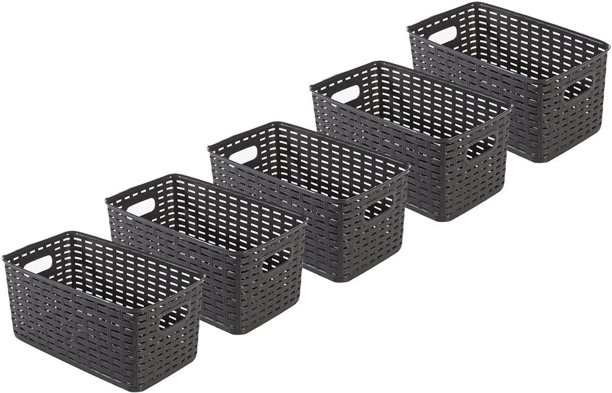 Set van 5 Rechthoekige Opbergmanden in Rotan Stijl met Handvat