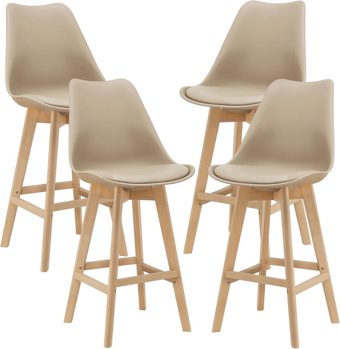 Set van 4 Barkrukken Kunstleer Beige met Houten Poten