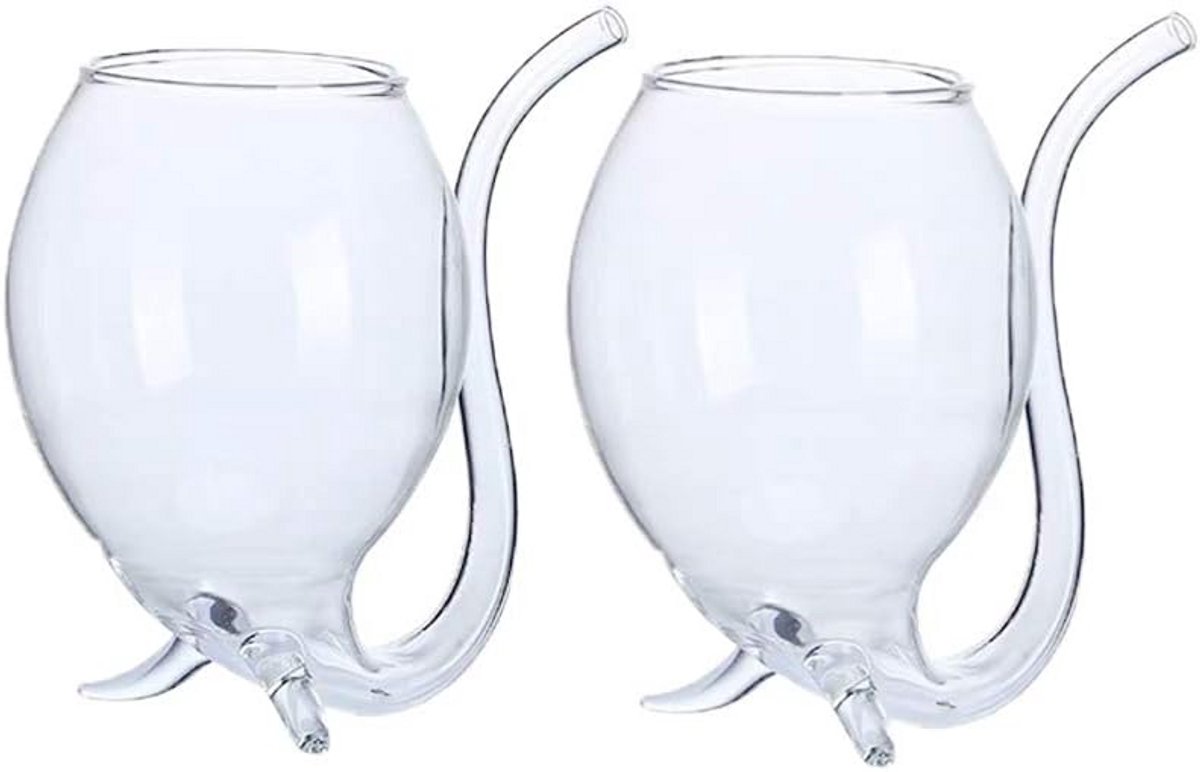 Glazen Drinkbeker met Rietje voor Sap en Wijn 300ml - Set van 2