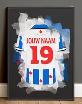 SC Heerenveen Voetbal Poster Gepersonaliseerd - Inclusief Zwarte Lijst - Formaat A4 (21 x 29,7 cm) - Blauw Wit - Voetbalcadeau met Naam & Rugnummer - Wanddecoratie Fans