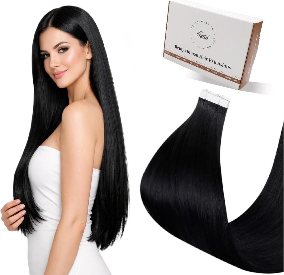 Tape in Haarverlenging Echt Menselijk Haar Zwart 40cm Set
