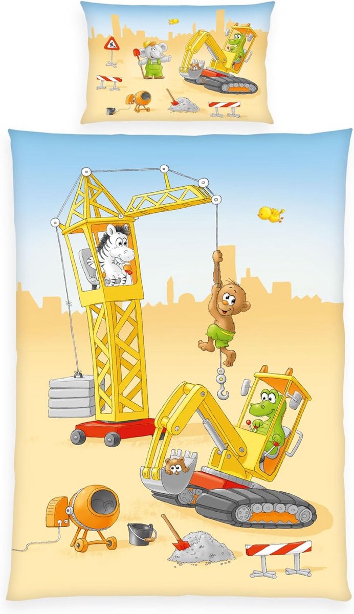 Katoenen Baby- en Kinderbeddengoed Bouwplaats Thema Omkeerbaar 100x135 cm