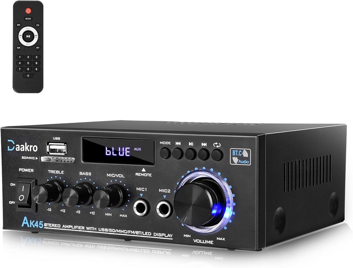 Stereo Audio Versterker met Bluetooth 5.0, 300W, FM Radio en Afstandsbediening