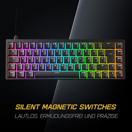 Compact 65% Gaming Toetsenbord met Hall Effect Schakelaars, 8000 Hz, Stille Magnetische Switches en ISO-Duits van Merkloos — afbeelding 3