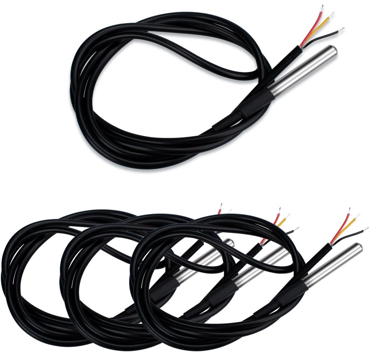 4 Stuks Digitale Temperatuursensor RVS - Waterdichte Sensor met 1 Meter Kabel