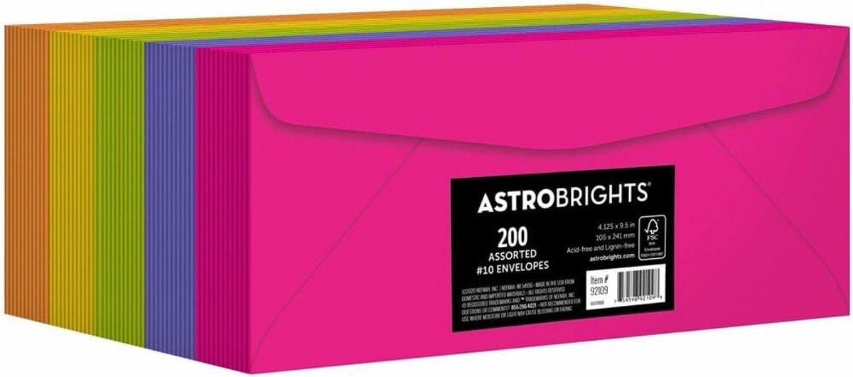 Enveloppen C6 Lang Formaat 5 Kleuren Assortiment 200 Stuks