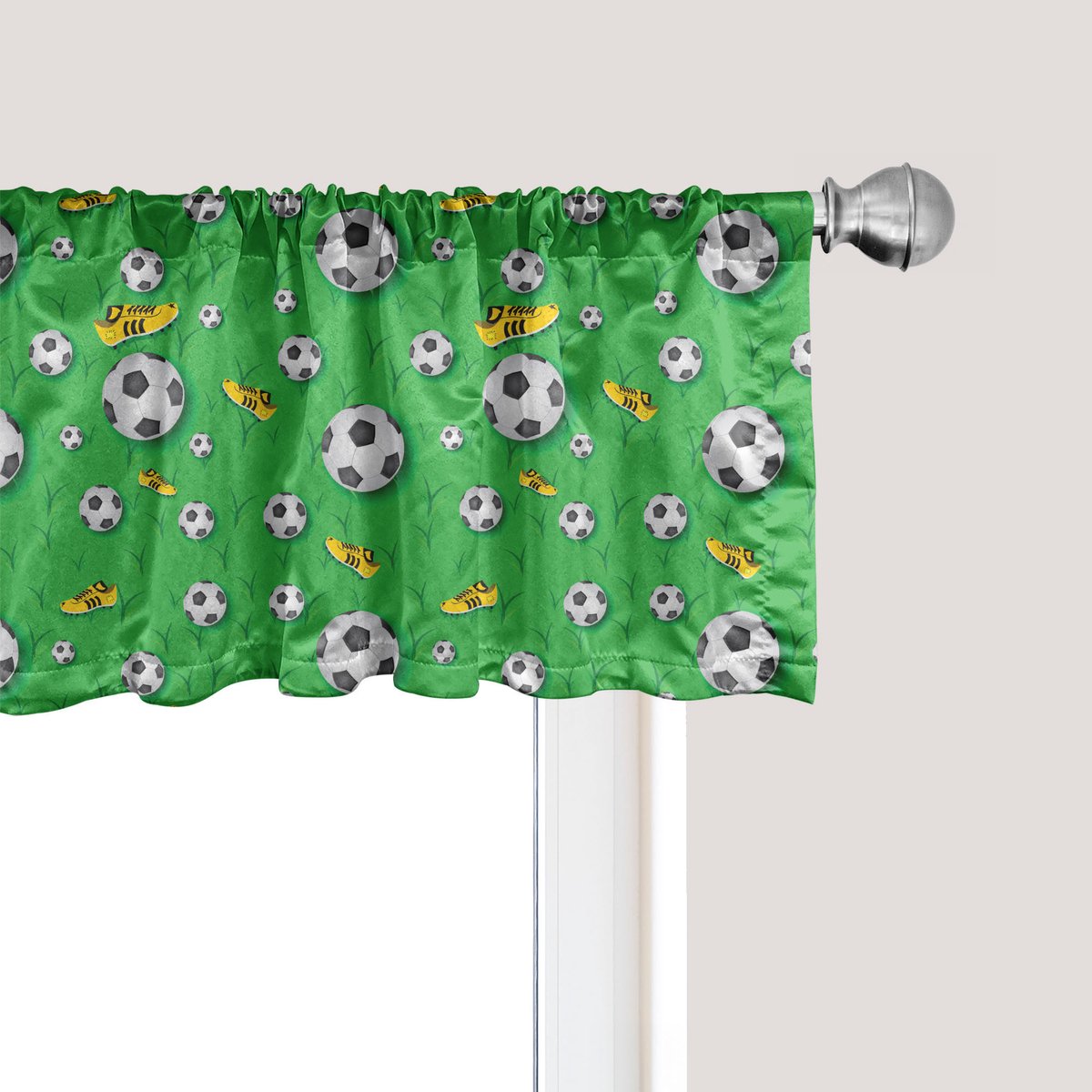 ABAKUHAUS Voetbal Raamvalletje, Gordijnvalletje voor Keuken en Slaapkamer met Tunnelzoom, 137 cm x 45 cm, Limegroen Geel Zwart