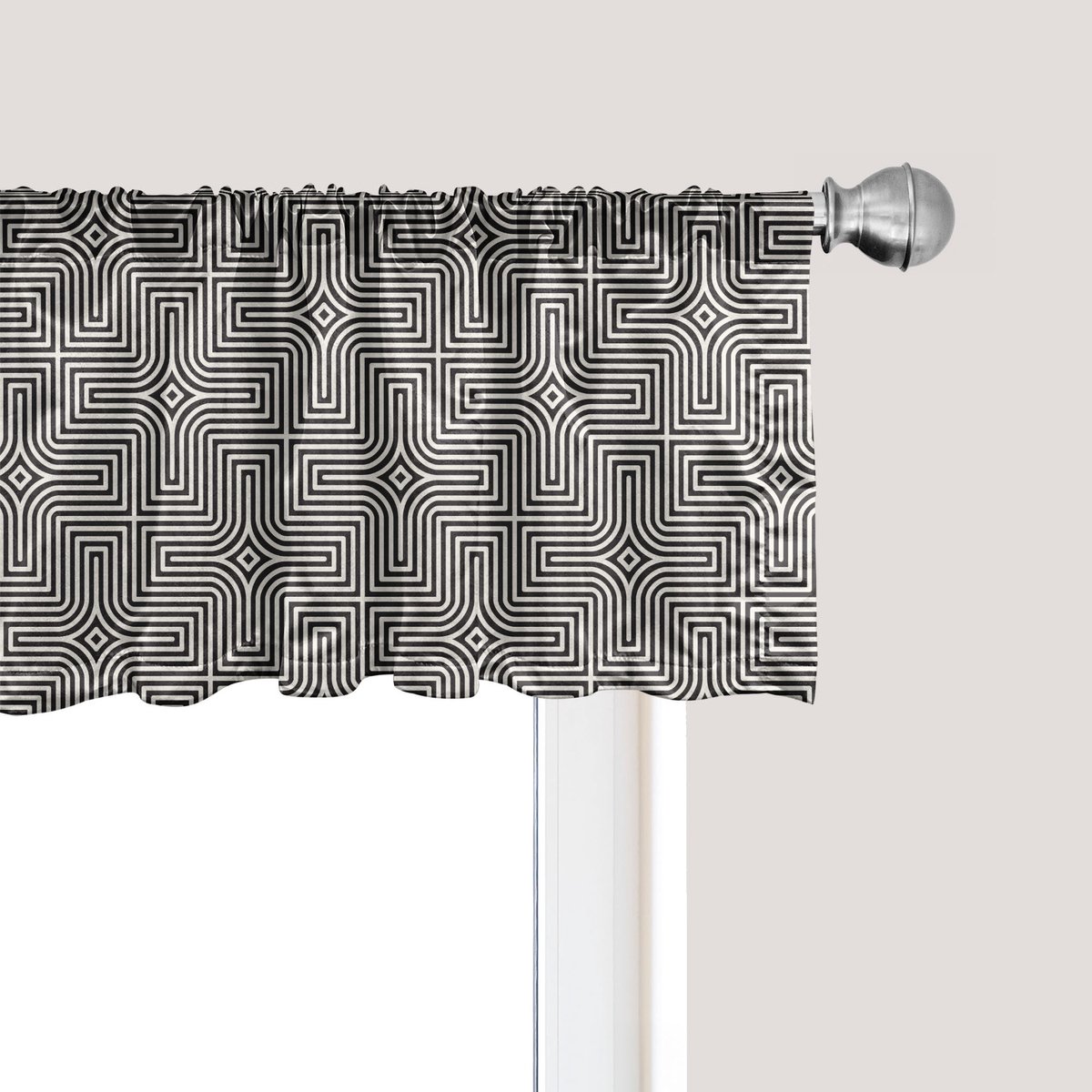 ABAKUHAUS Abstracte raamvalance, gordijnvalance voor keuken en slaapkamer met tunnelzoom, 137 cm x 30 cm, donkergrijs en gebroken wit