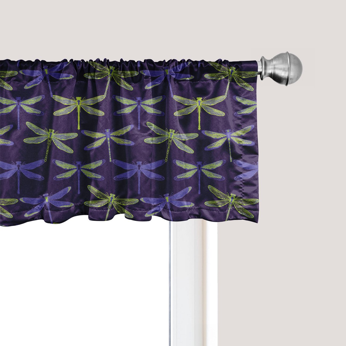 ABAKUHAUS Libelle Raamvalletje, Gordijnvalletje voor Keuken en Slaapkamer met Tunnelzoom, 137 cm x 45 cm, Kwartsblauw Violet en Groen