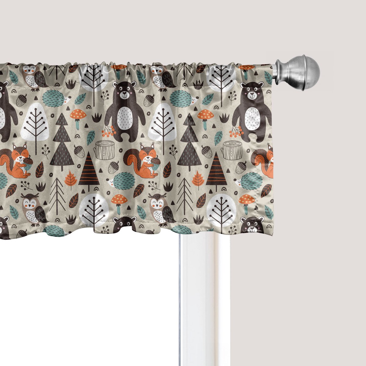 ABAKUHAUS Kleuterschool Raamvalletje, Gordijnvalletje voor Keuken en Slaapkamer Decoratie met Tunnelzoom, 137 cm x 30 cm, Grijs Geel Meerkleurig