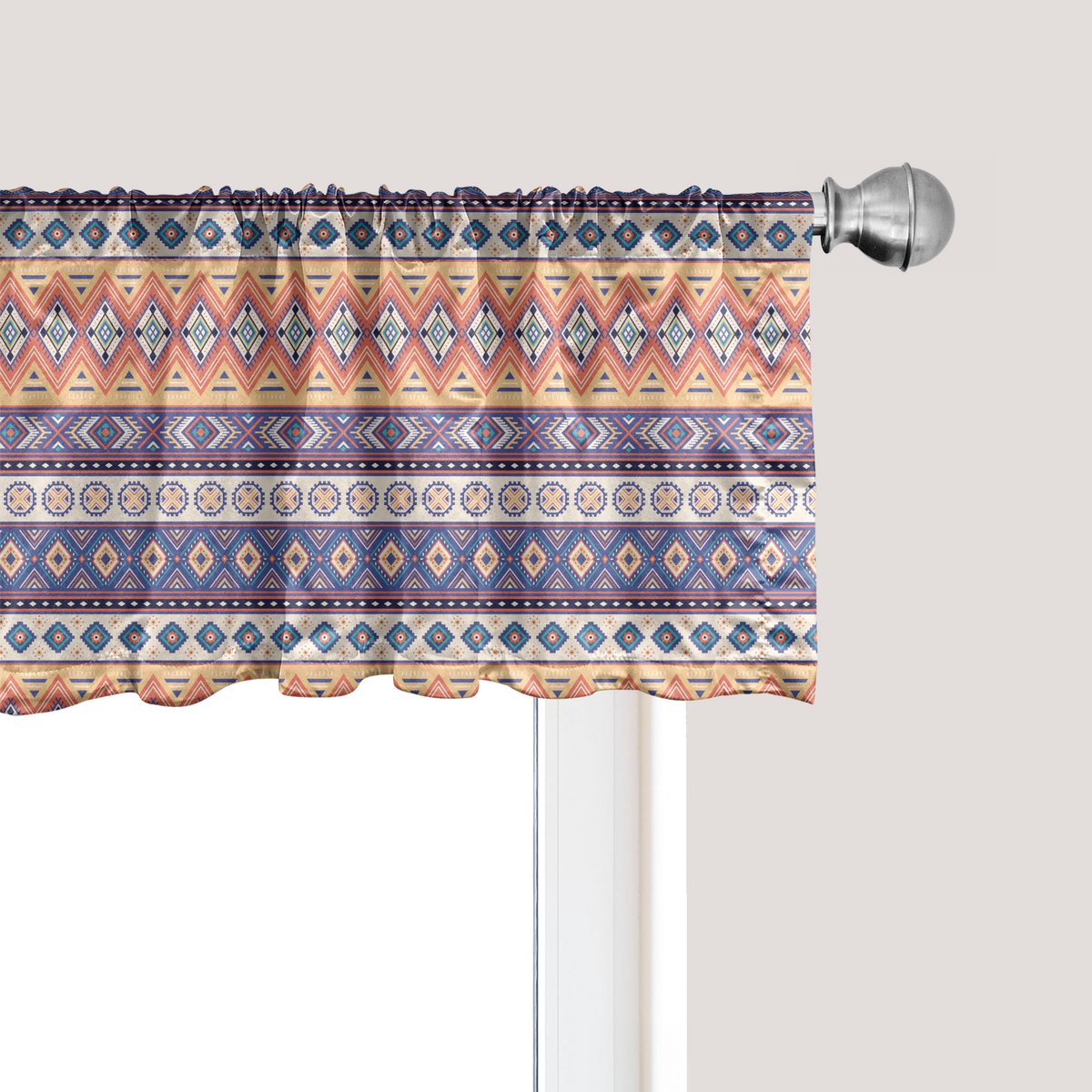 ABAKUHAUS Azteekse raamvalletje, gordijnvalletje voor keuken en slaapkamer met tunnelzoom, 137 cm x 30 cm, veelkleurig