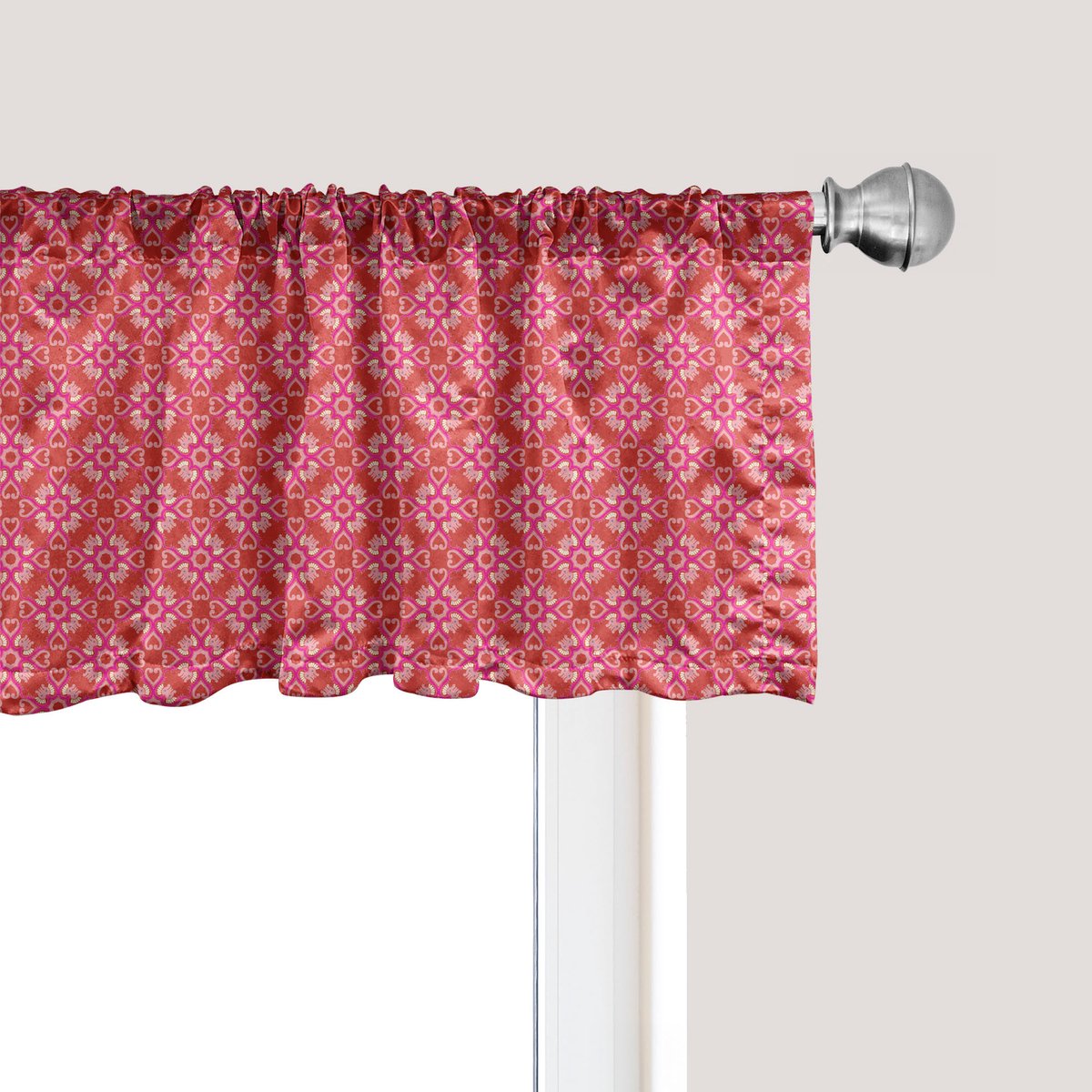 ABAKUHAUS Roze Damast Raamvalletje, Gordijnvalletje voor Keuken en Slaapkamer met Tunnelzoom, 137 cm x 30 cm, Felroze Verbrande Sienna