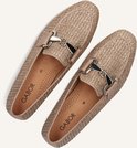 Gabor instappers in gevlochten beige stof met Gabor logo en gouden bit op de neus.
