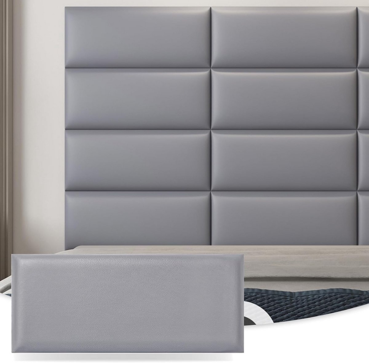 3D Wandpanelen Zelfklevend Grijs Hoofdbord - Geluiddempend & Gestoffeerd voor Full/Queen B