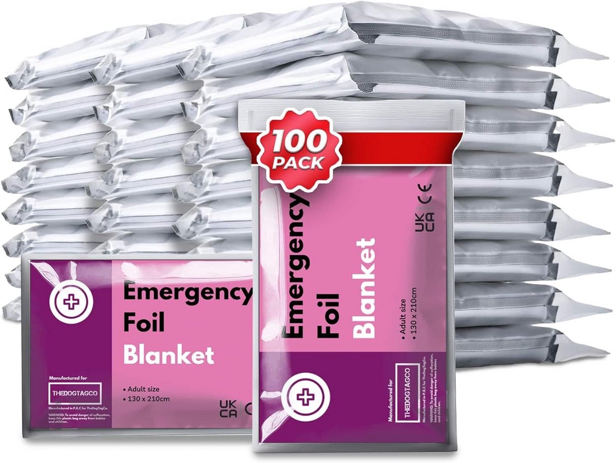 100 Stuks Nooddeken Warmtefolie - Thermische Overlevingsdekens voor Camping en Noodsituaties
