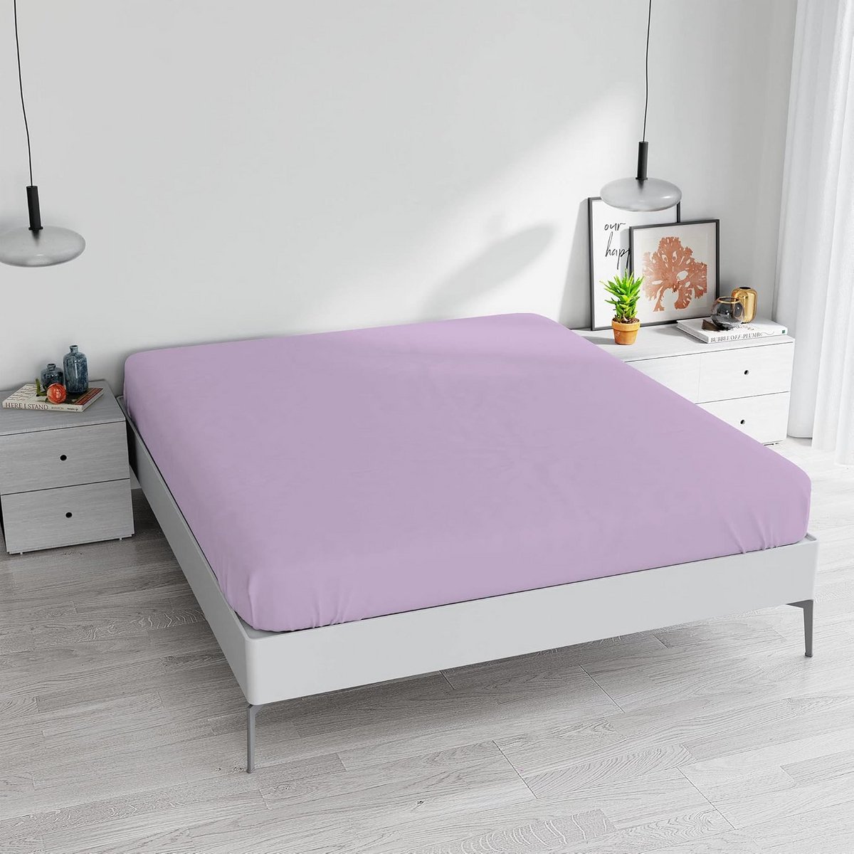 Hoeslaken Maxi Dubbel Paars 25 cm Hoog Hoeslakens 100% Katoen