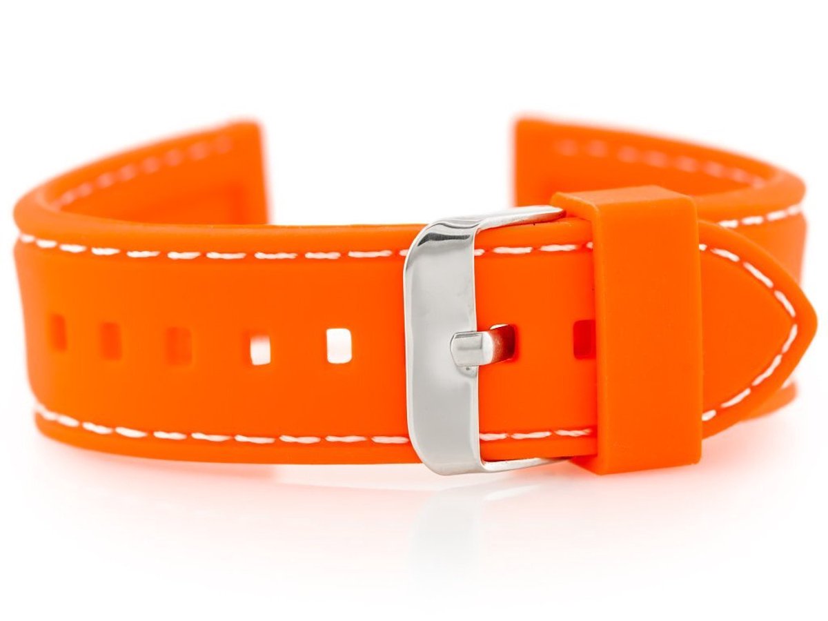 Pacific Horlogeband - Rubber - Oranje - 22mm - Witte Stiksels