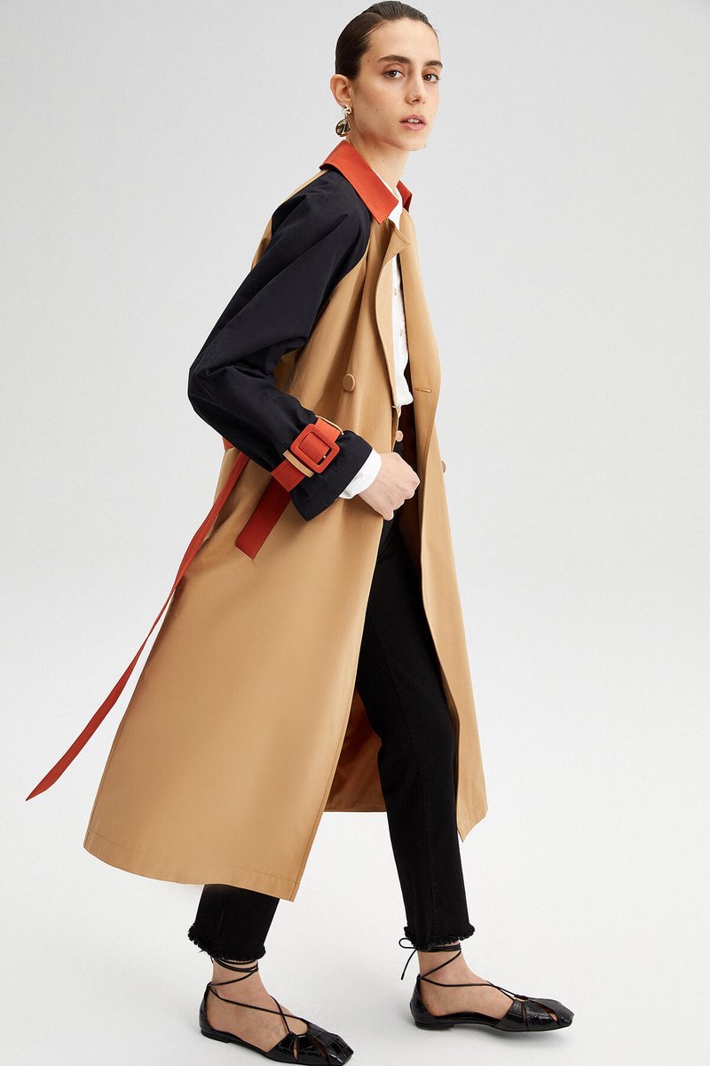 Touché Privé - Trenchcoat met kleurblokken - Beige - Dames