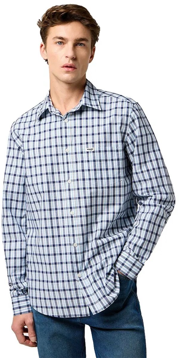 Wrangler 1 Pocket Regular Fit Overhemd Met Lange Mouwen S Man Cerulean