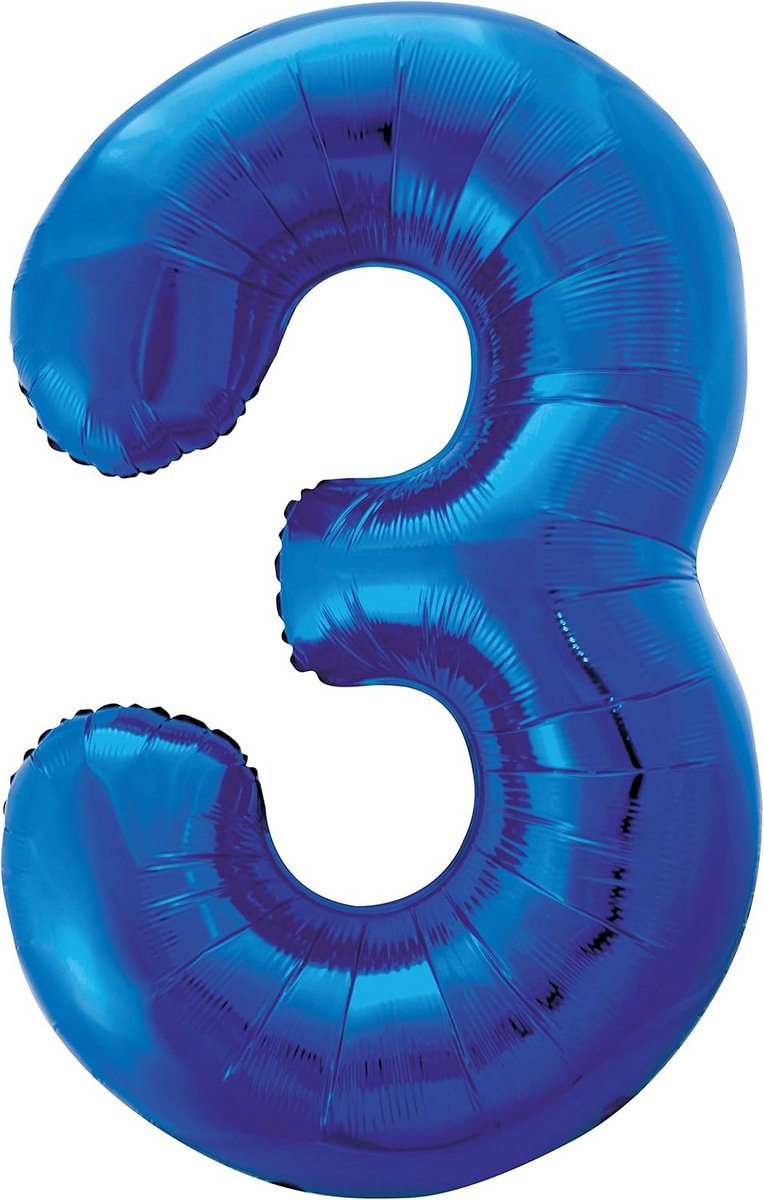 Gigantische Cijfer 3 Folieballon 86 cm Blauw
