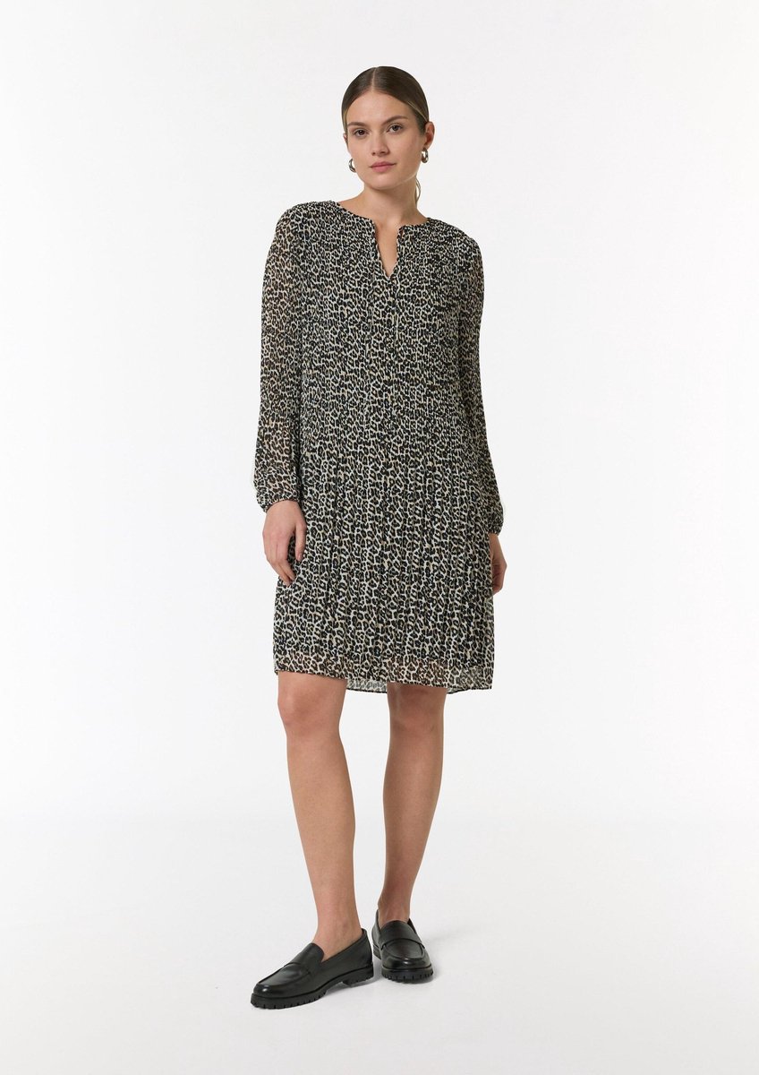 comma - female - Geplooide chiffon jurk met luipaardprint