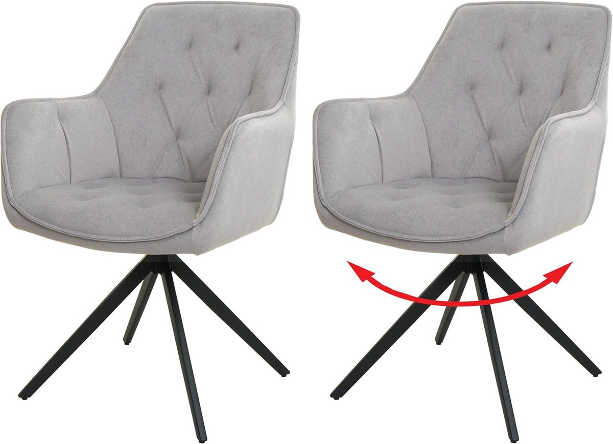 Set van 2 Draaibare Eetkamerstoelen met Armleuningen Gestoffeerd Lichtgrijs
