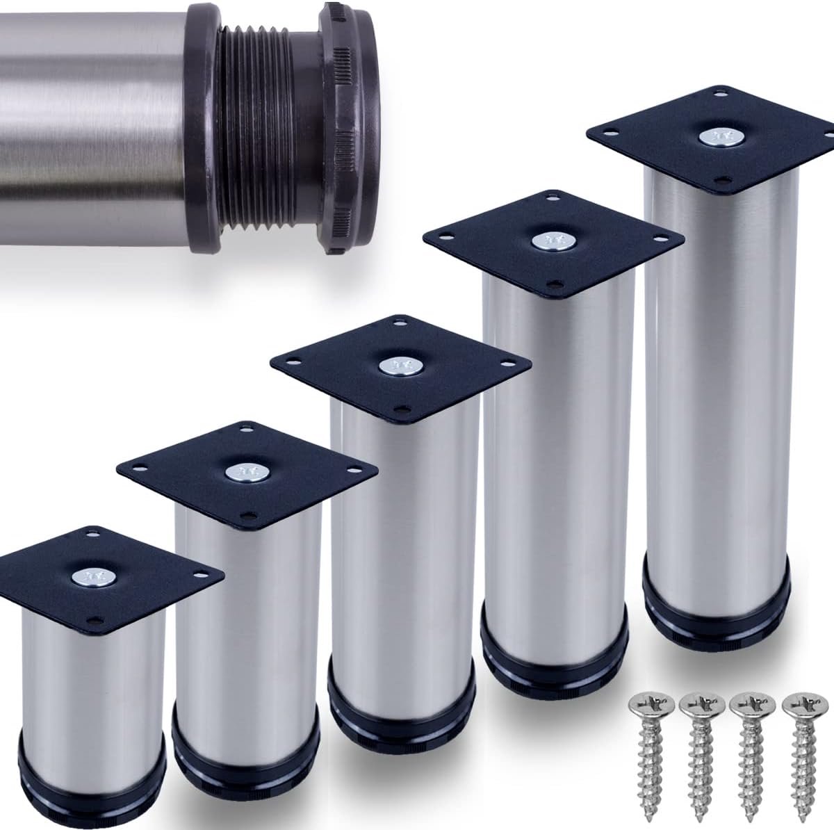 Set van 4 RVS Meubelpoten Ø50mm Hoogte 200mm Verstelbaar