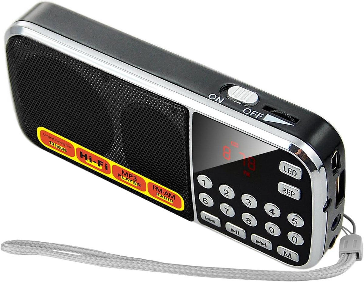 Draagbare AM/FM Radio met USB, Micro SD en Noodlamp - Zakformaat