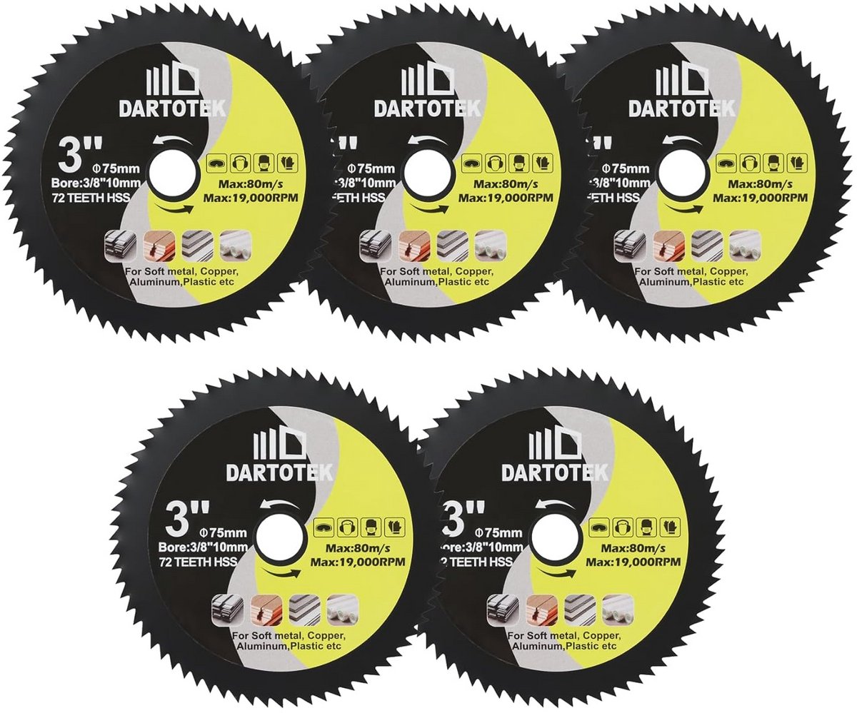 HSS Cirkelzaagblad Set 3 inch (72T) - 5 Stuks voor Hout, Kunststof en Zachte Metalen (10 mm Boring)