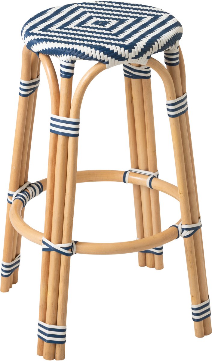 J-Line kruk Geo - rotan - wit - 2 stuks Blauw
