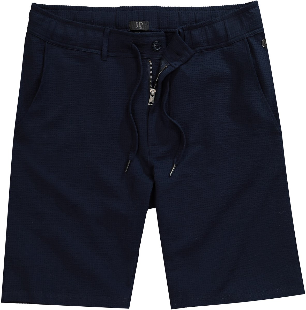 JP 1880 - Heren - Bermuda seersucker tailleband met knoop en rits 4 zakken - Navy blauw - Maat 7XL