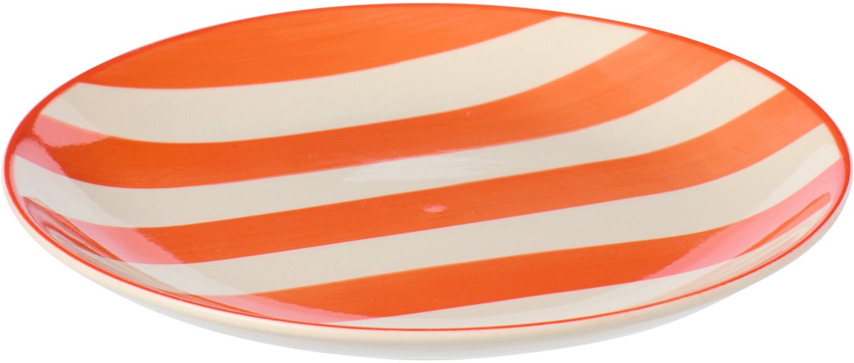 J-Line bord Dessert Gestreept - keramiek - oranje/wit - 6 stuks