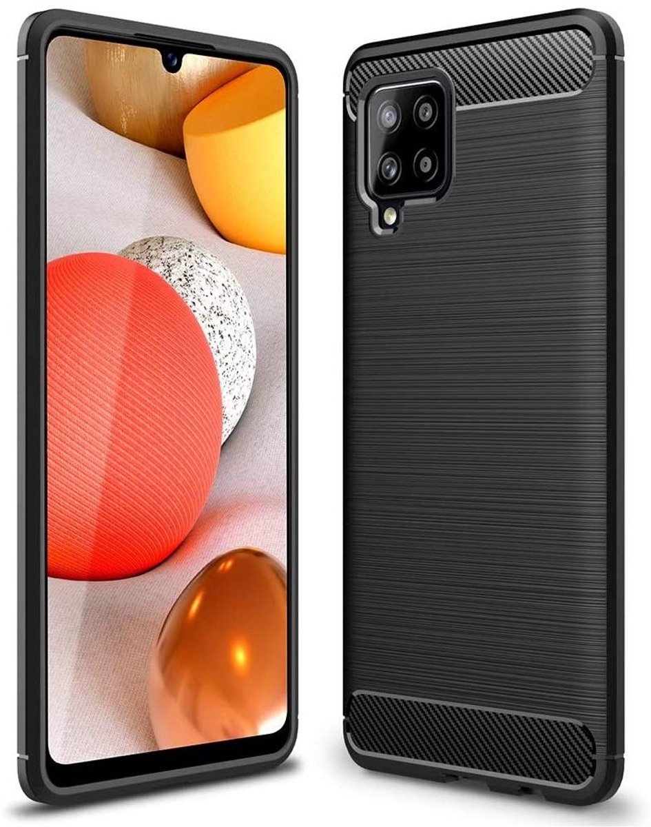 Hoesje Geschikt voor Samsung A42 5G Backcover Carbon Style Siliconen Case TPU Hoesje Zwart - Luxe Telefoonhoesje Wallet Case Pasjeshouder PU Leder