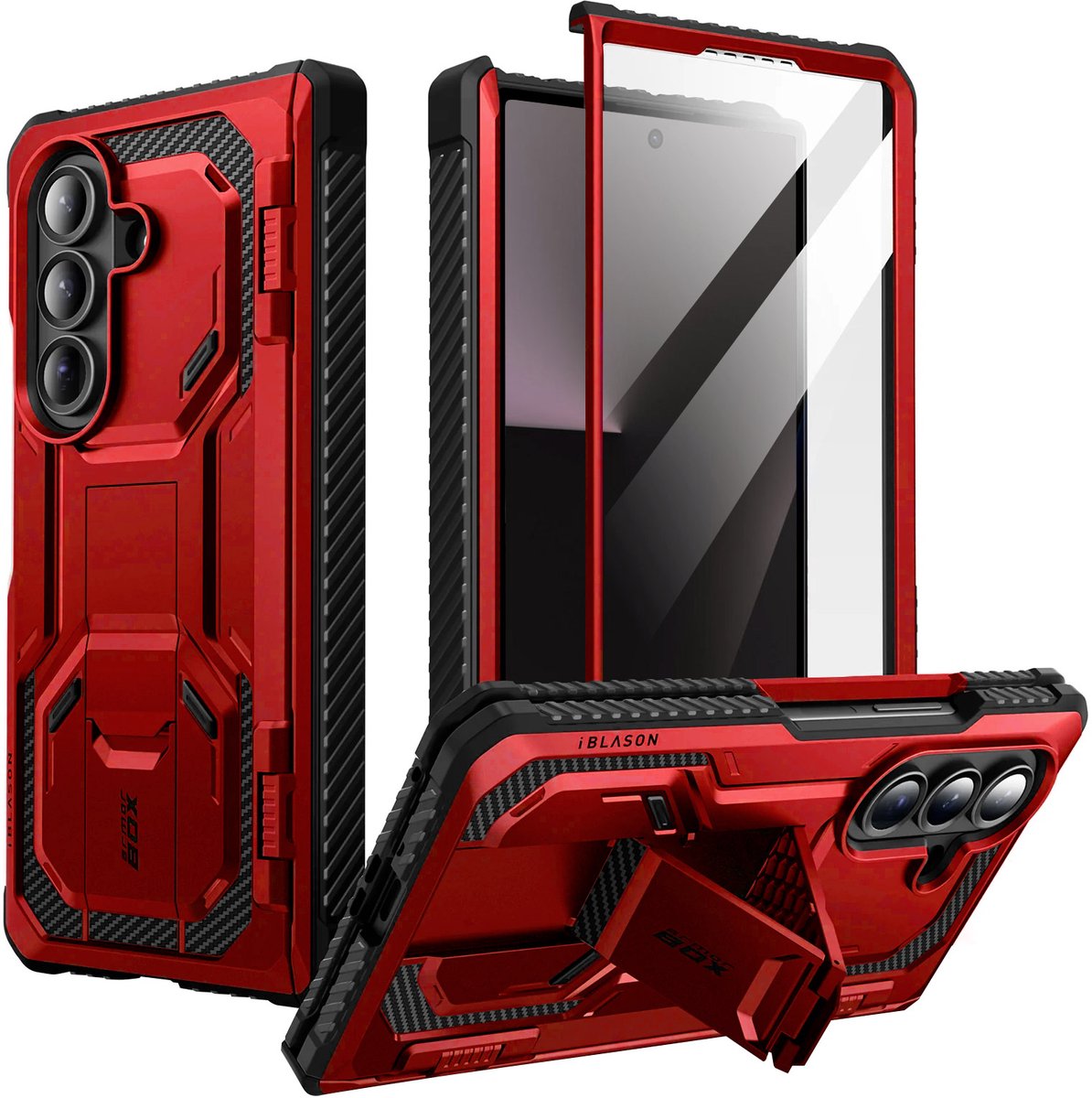 i-Blason, Hoes Geschikt voor Samsung Galaxy Z Fold 7 Armorbox Collectie met Gehard Glas en Standaard, Rood